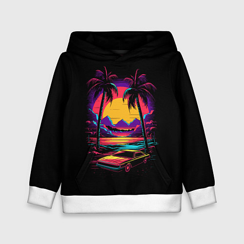 Детская толстовка Неоновая машина и пальмы / 3D-Белый – фото 1