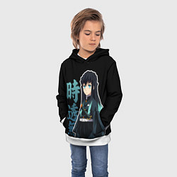 Толстовка-худи детская Токито муичиро - иероглифы - клинок, цвет: 3D-белый — фото 2