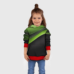 Толстовка-худи детская Black green abstract, цвет: 3D-красный — фото 2