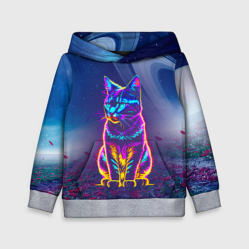 Детская толстовка Космический неоновый котик - нейросеть / 3D-Меланж – фото 1