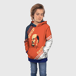 Толстовка-худи детская Ленин на красном фоне, цвет: 3D-синий — фото 2