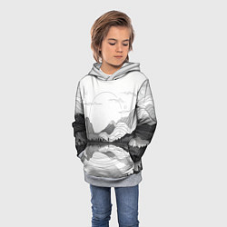 Толстовка-худи детская Минималистичный пейзаж чб, цвет: 3D-меланж — фото 2