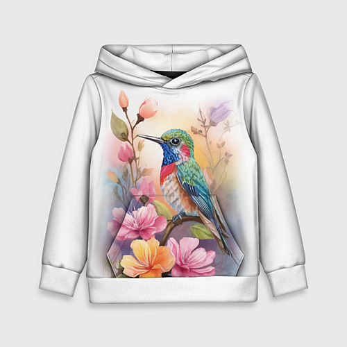 Детская толстовка Колибри и цветы - акварель / 3D-Белый – фото 1