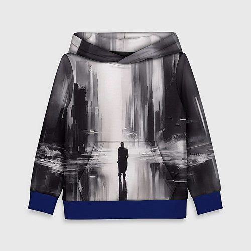 Детская толстовка Большой мрачный город с силуэтом человека / 3D-Синий – фото 1