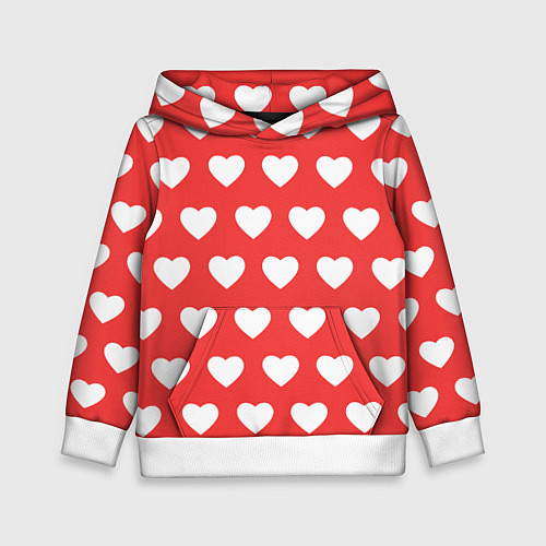 Детская толстовка Сердечки на красном фоне / 3D-Белый – фото 1