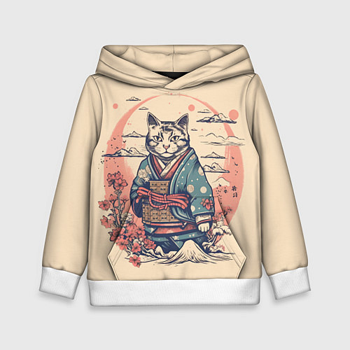 Детская толстовка Кот-самурай / 3D-Белый – фото 1