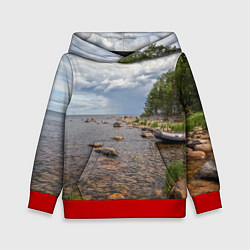 Толстовка-худи детская Лодка на Ладоге, цвет: 3D-красный
