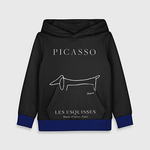 Детская толстовка Собака на черном - Пабло Пикассо / 3D-Синий – фото 1