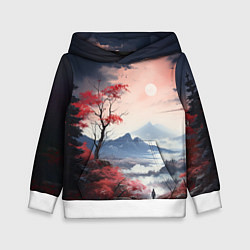 Толстовка-худи детская Луна над горами, цвет: 3D-белый