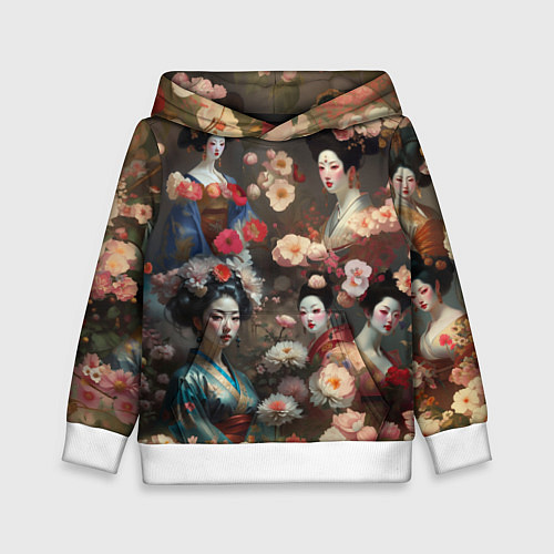 Детская толстовка Гейша в цветах / 3D-Белый – фото 1
