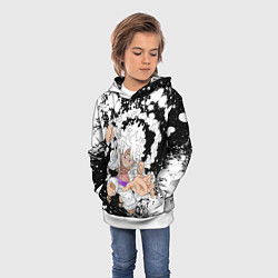 Толстовка-худи детская Луффи из Ван Пис - Gear 5, цвет: 3D-белый — фото 2