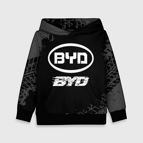 Детская толстовка BYD speed на темном фоне со следами шин / 3D-Черный – фото 1