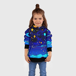 Толстовка-худи детская Мультяшный космос темно-синий, цвет: 3D-черный — фото 2