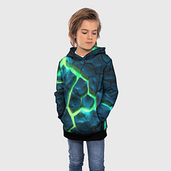 Толстовка-худи детская Яркий зеленый разлом плит, цвет: 3D-черный — фото 2