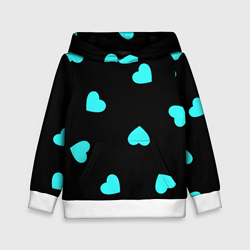 Детская толстовка С голубыми сердечками на черном / 3D-Белый – фото 1