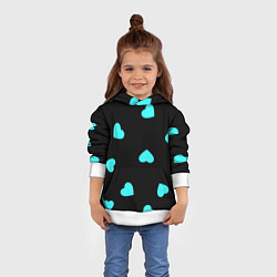 Толстовка-худи детская С голубыми сердечками на черном, цвет: 3D-белый — фото 2