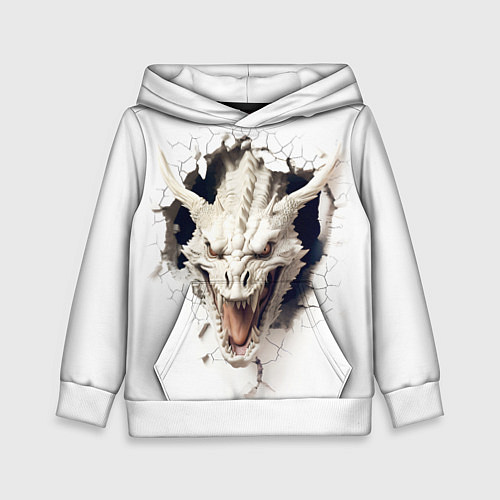 Детская толстовка Белый дракон выглядывает из стены / 3D-Белый – фото 1