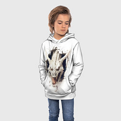 Толстовка-худи детская Белый дракон выглядывает из стены, цвет: 3D-белый — фото 2