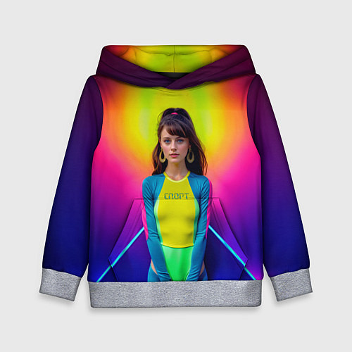 Детская толстовка Девушка гимнастка в неоновом зале / 3D-Меланж – фото 1
