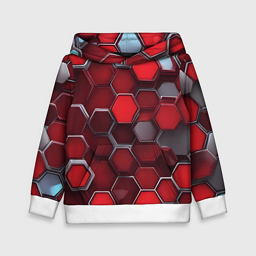 Детская толстовка Cyber hexagon red / 3D-Белый – фото 1