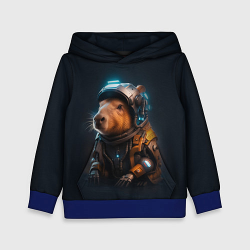 Детская толстовка Cool capybara - cyberpunk - neural network / 3D-Синий – фото 1
