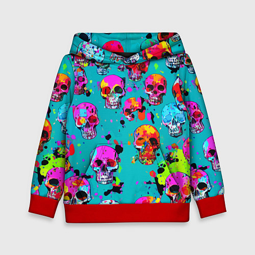Детская толстовка Паттерн из ярких черепов - поп-арт - мода / 3D-Красный – фото 1