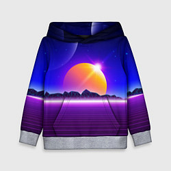 Толстовка-худи детская Mountains - sun - space - vaporwave, цвет: 3D-меланж