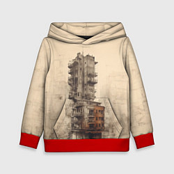Толстовка-худи детская Иллюстрация футуристического дома, цвет: 3D-красный