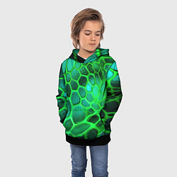 Толстовка-худи детская Зеленые неоновые соты, цвет: 3D-черный — фото 2