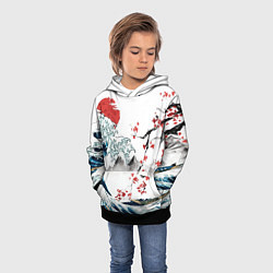 Толстовка-худи детская Хокусай большая волна в Канагаве - пародия укиё, цвет: 3D-черный — фото 2