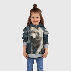 Толстовка-худи детская Белый волк вожак стаи, цвет: 3D-меланж — фото 2