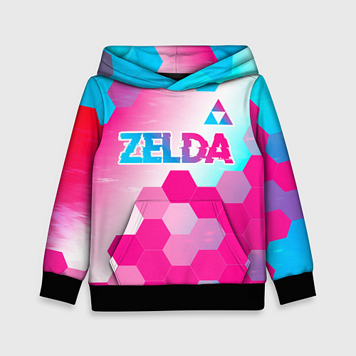 Детская толстовка Zelda neon gradient style: символ сверху / 3D-Черный – фото 1