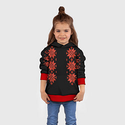 Толстовка-худи детская Удмуртский - вертикаль black 2, цвет: 3D-красный — фото 2