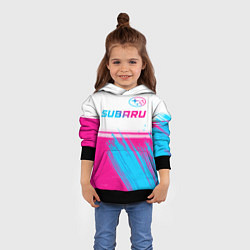 Толстовка-худи детская Subaru neon gradient style: символ сверху, цвет: 3D-черный — фото 2