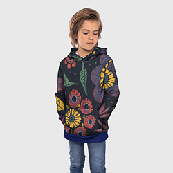 Толстовка-худи детская Простые цветы на глубоком синем, цвет: 3D-синий — фото 2