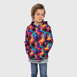 Толстовка-худи детская Разноцветные разные волны разводы, цвет: 3D-меланж — фото 2