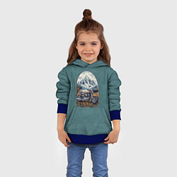 Толстовка-худи детская Ретро мотоцикл на фоне гор, цвет: 3D-синий — фото 2