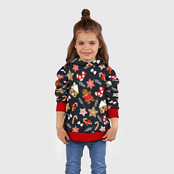 Толстовка-худи детская Рождественские пряники - праздничный паттерн, цвет: 3D-красный — фото 2