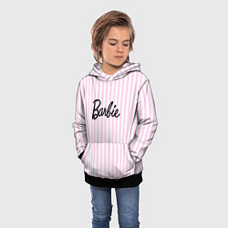 Толстовка-худи детская Barbie - классическая розово-белая полоска, цвет: 3D-черный — фото 2