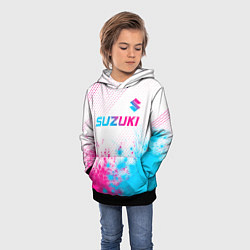 Толстовка-худи детская Suzuki neon gradient style: символ сверху, цвет: 3D-черный — фото 2