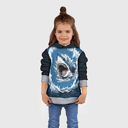 Толстовка-худи детская Морда акулы в воде, цвет: 3D-меланж — фото 2