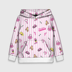 Толстовка-худи детская Барби - розовая полоска и аксессуары, цвет: 3D-белый