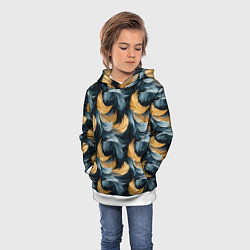 Толстовка-худи детская Перья желтые серые паттерн, цвет: 3D-белый — фото 2
