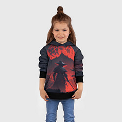 Толстовка-худи детская Samurai and red moon - нейросеть, цвет: 3D-черный — фото 2