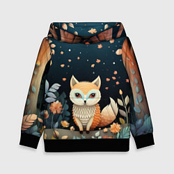 Толстовка-худи детская Фэнтезийная лисичка в лесу фолк-арт, цвет: 3D-черный