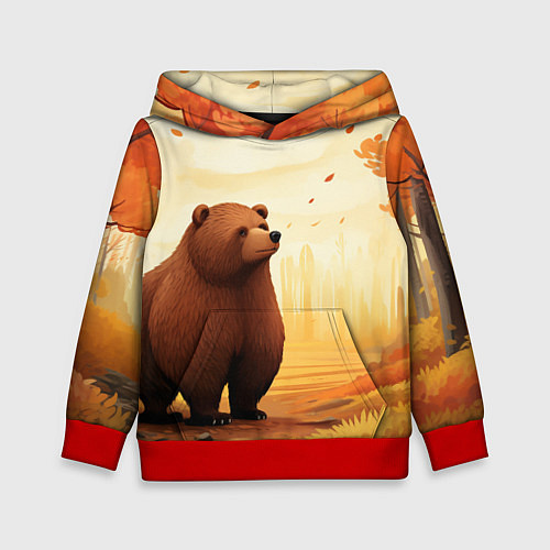 Детская толстовка Мишка в осеннем лесу фолк-арт / 3D-Красный – фото 1
