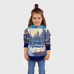 Толстовка-худи детская Зимний большой город, цвет: 3D-синий — фото 2