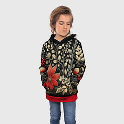 Толстовка-худи детская Новогодние цветы и листья, цвет: 3D-красный — фото 2