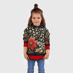 Толстовка-худи детская Новогодние цветы и листья, цвет: 3D-красный — фото 2