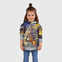 Толстовка-худи детская Толстый рыжий кот Ван Гога, цвет: 3D-меланж — фото 2